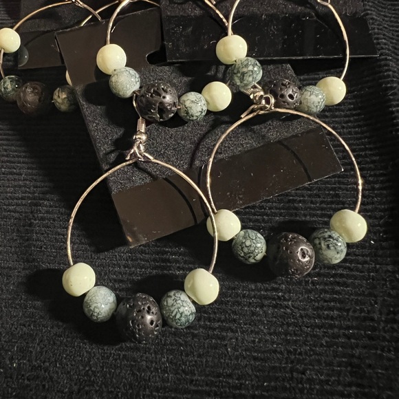 Essential Diffuser Hoop Earrings black, white & gray beads and stones Handmade - Picture 1 of 3